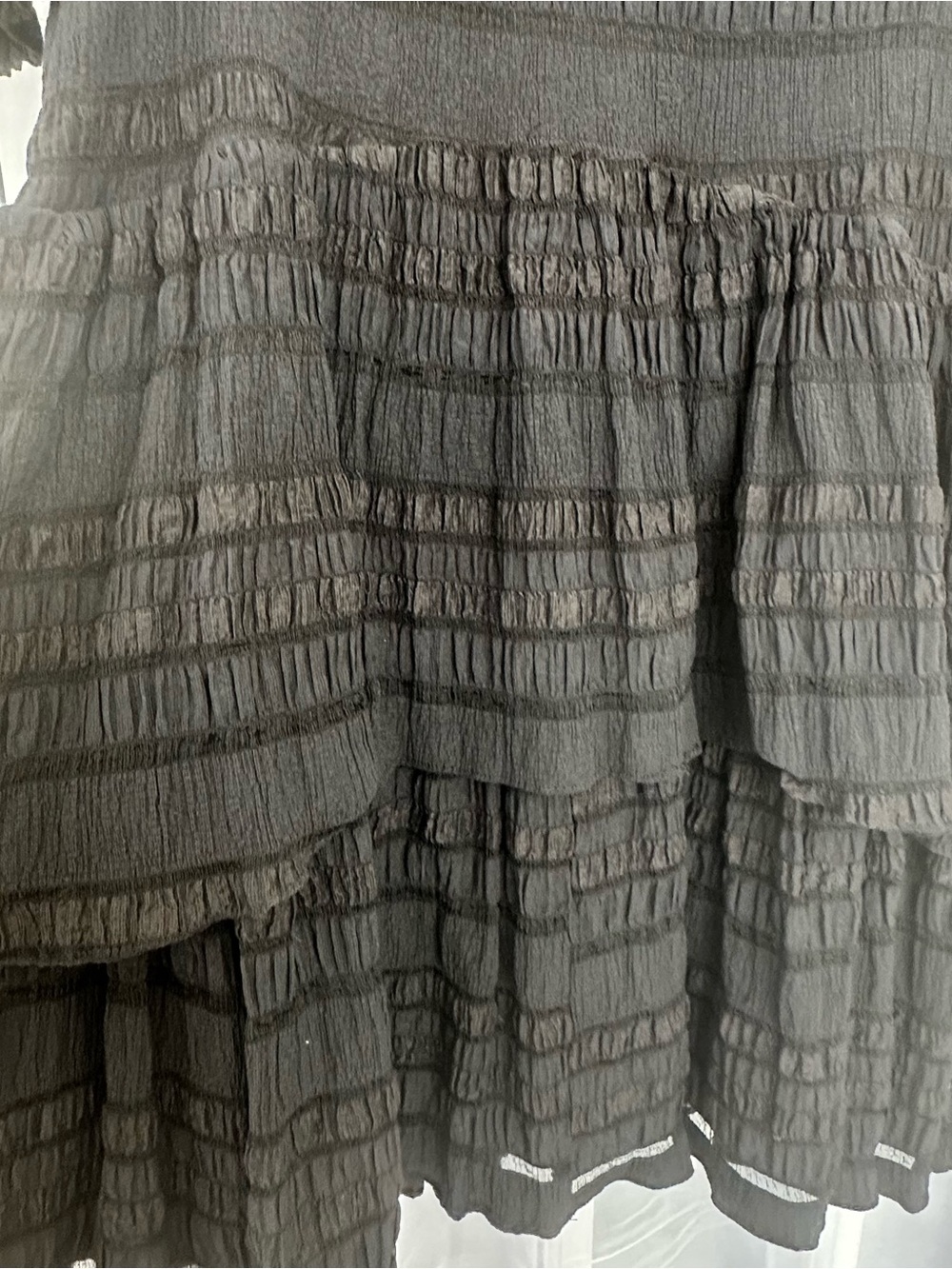 English Factory Black Textured Tiered Puff Sleeve Mini Dress Medium Romantic - Picture 8 of 9